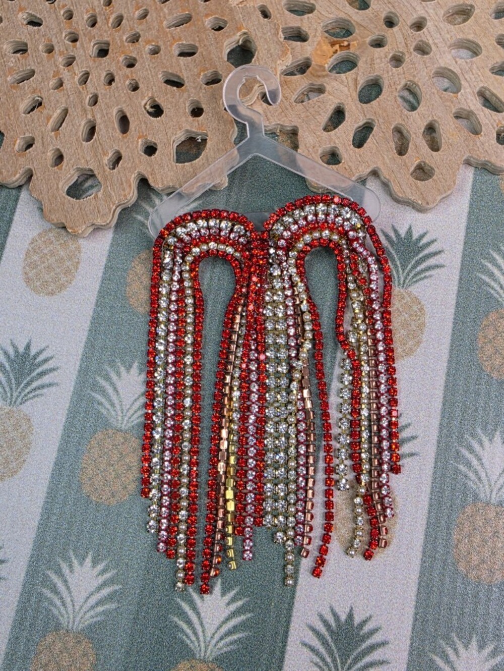 Feed Me Gems Red and Gold Crystal Fringe Earrings